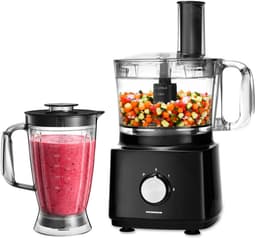 Productfoto van Heinner Foodprocessor met 1.2 liter Mengkom en 1.8 liter Blender - 750W - Keukenmachine Zwart