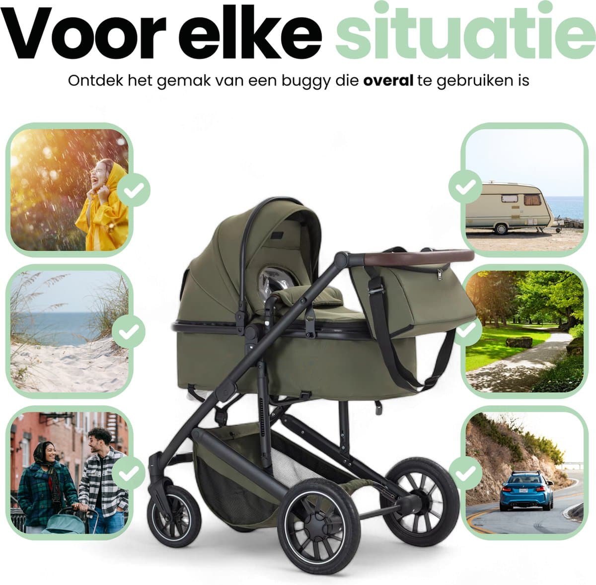 Lunola Luna - Kinderwagen 3-in-1 - incl. autostoel - 0-22kg - XXL - Wandelwagen - Multifunctionele Buggy 3in1 - Groen thumbnail 6