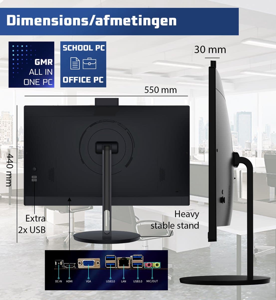 GMR All in One Desktop Computer met snelle Intel i7 | 24 Inch HD Scherm | 16GB RAM | 512GB SSD | USB3 | Windows 11 PRO | Draadloze Toetsenbord & Muis | HD Webcam | WiFi + Bluetooth | Direct klaar voor gebruik thumbnail 2