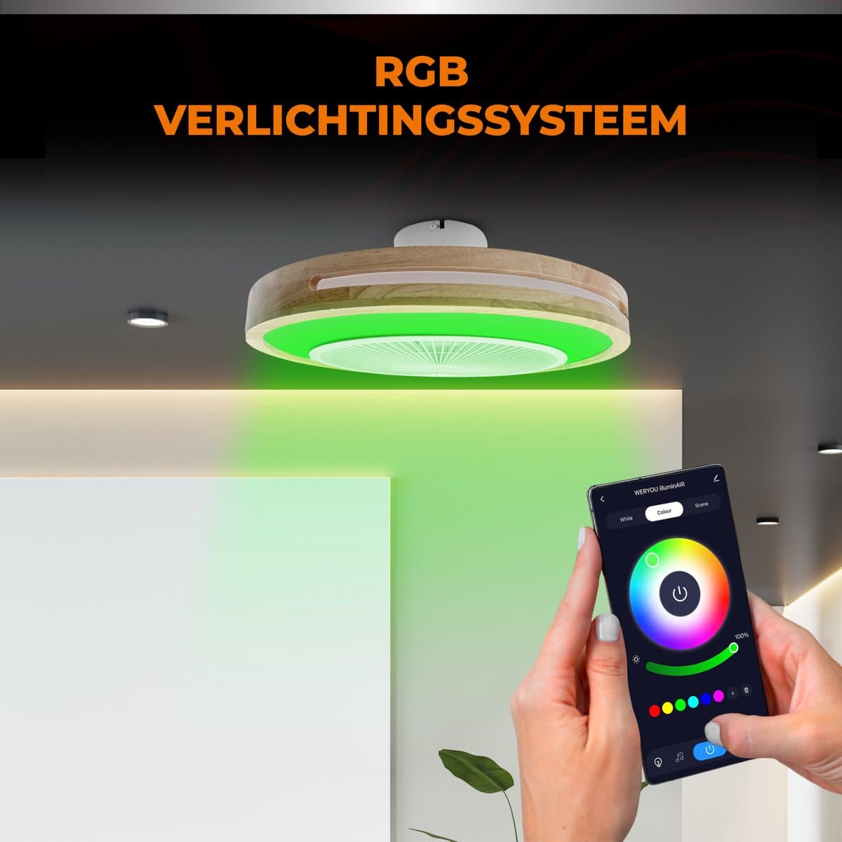 WERYOU® illuminAIR Plafondventilator - Plafonniere - Plafondventilator met Afstandsbediening - Plafondlamp - Plafond ventilator met Verlichting - Ventilator lamp - RGB Ledlamp - Hout Design thumbnail 8