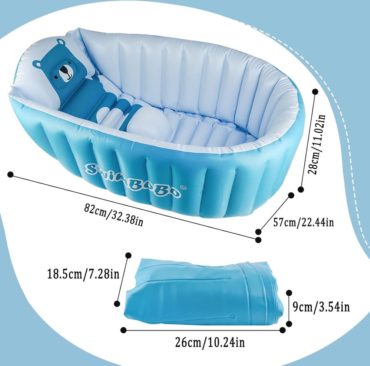 Opvouwbare draagbare opblaasbare babybadkuip voor kinderen - herbruikbaar zacht reisbad (0-5 jaar) - blauw met luchtpomp Babybad thumbnail 2