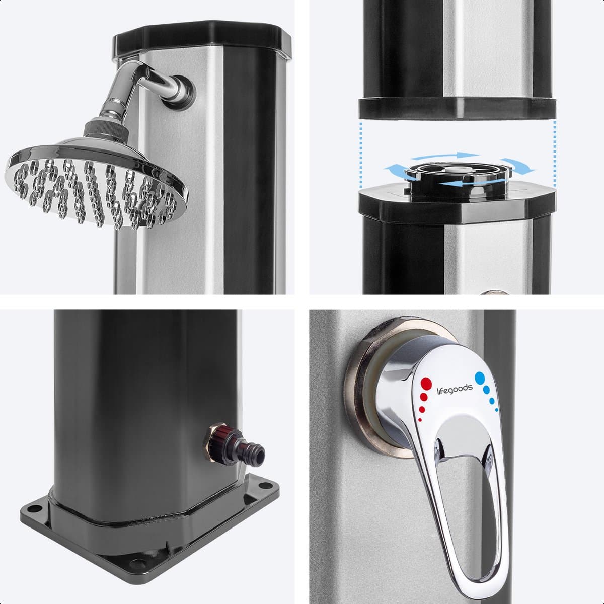LifeGoods Buitendouche - Solar - Tuindouche - 360° Draaibare Douchekop - 35L - Zwart/Zilver thumbnail 3