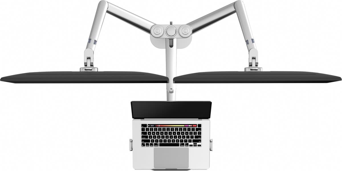 Alberenz® Dubbele Monitor Arm met Laptop Standaard zilver - Monitor beugel voor 2 schermen - Monitorbeugel - Ergonomisch ontwerp - Laptopstandaard thumbnail 2
