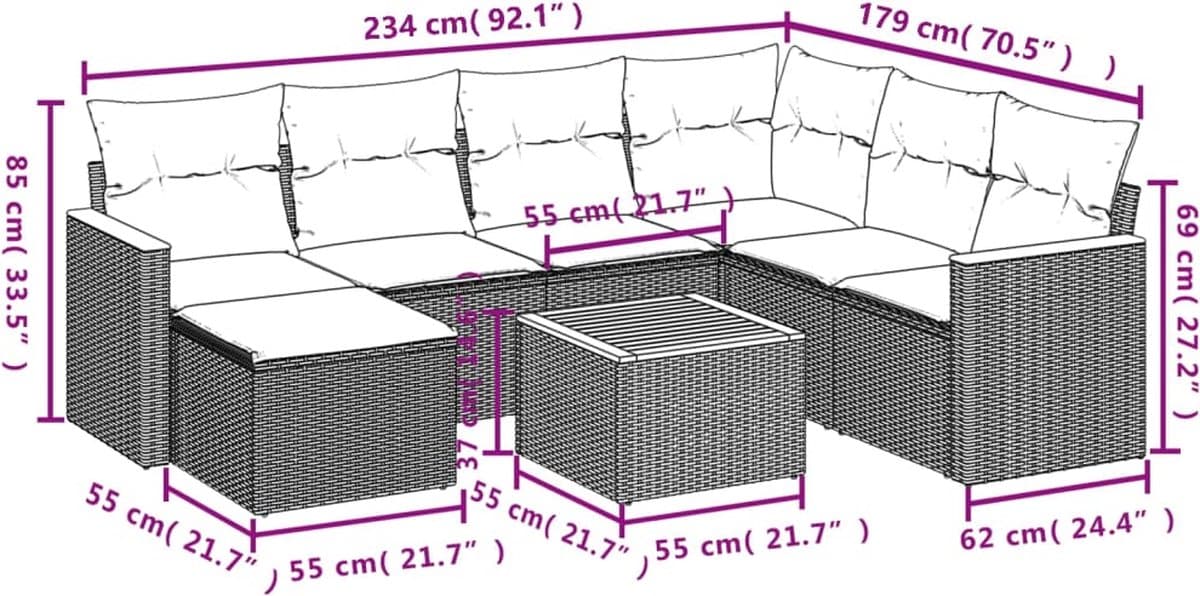 vidaXL - 8-delige - Loungeset - met - kussens - poly - rattan - grijs thumbnail 5