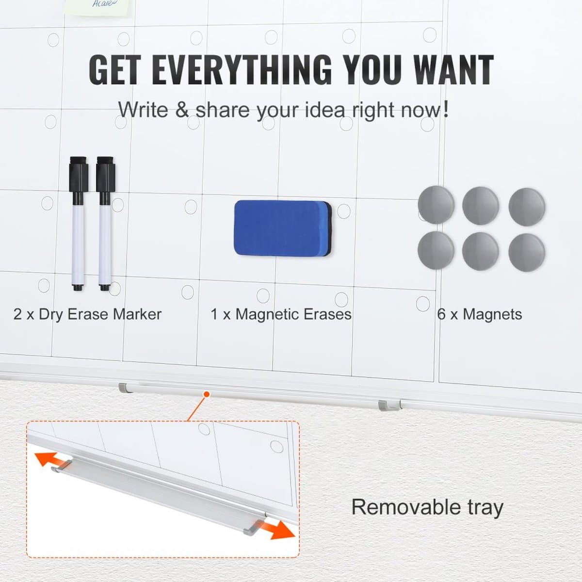 Magnetisch Kalender Whiteboard 915 X 610mm , Droog Uitwisbaar Maandplanner Whiteboard Met Verplaatsbare Lade, Incl, 1 Magnetische Gum En 2 Droog Uitwisbare Markers, Ideaal Voor Gebruik Op Muren In Restaurants, Kantoren, Thuis Of Op School thumbnail 6