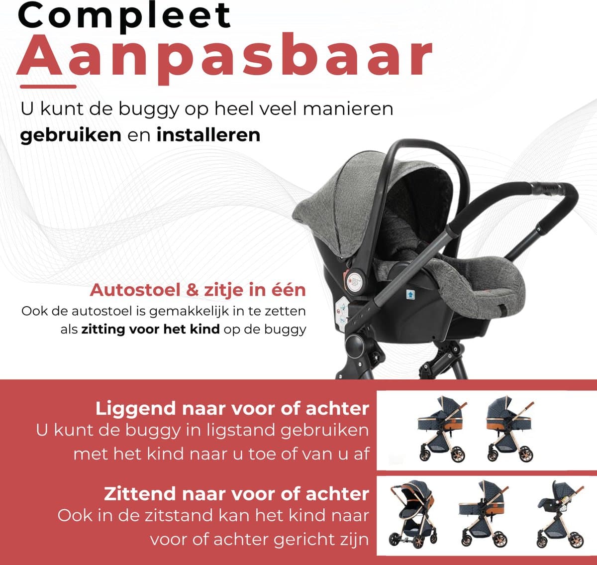 Lunola Nova - Kinderwagen 3-in-1 - incl. autostoel - 0-20kg - XXL - Multifunctionele Buggy 3in1 - Donkergrijs thumbnail 8