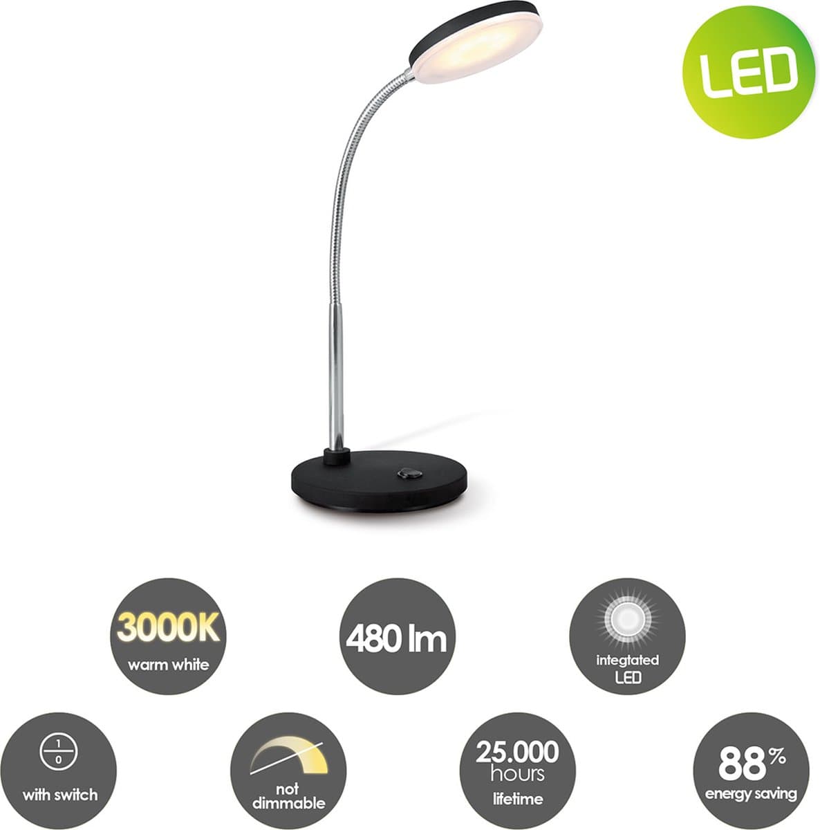 Home Sweet Home - Moderne Led Bureaulamp poly - verstelbare LED Leeslamp met schakelaar - Zwart - 30/30/35cm - 5W 3000K 480lm - geschikt voor thumbnail 7