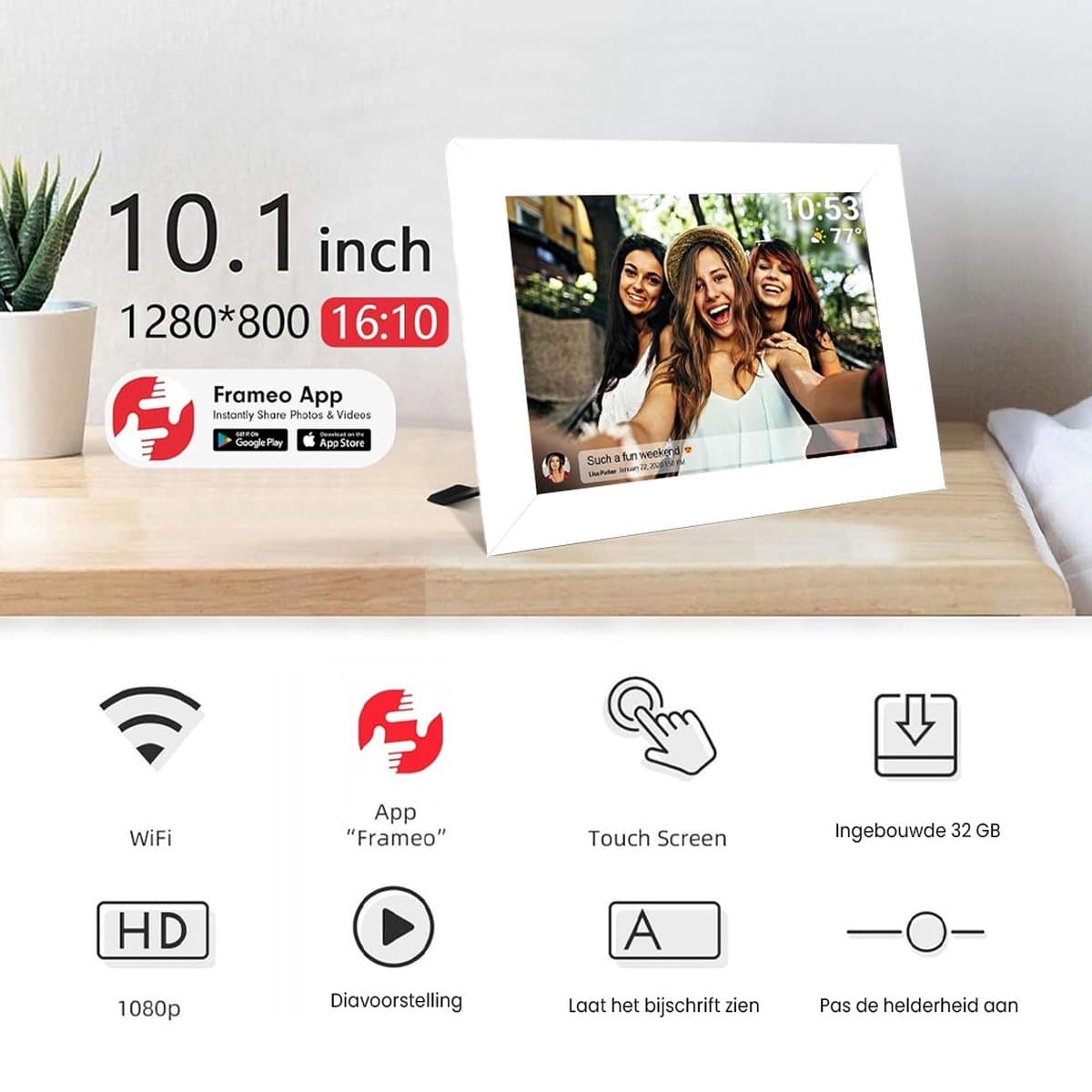 Digitale fotolijst met WiFi en Frameo App - 10.1 inch HD+ IPS Display - 32GB - Wit thumbnail 7