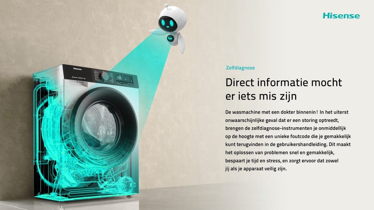 Hisense 3S Serie WF3S9045BW3/BLX - Wasmachine met Energielabel A -30% - 9kg - Autodose - 72dB (A) - Steam Wash - 1400 toeren - Power Wash 49' - ConnectLife - Inhoud Trommel 60 Liter thumbnail 8