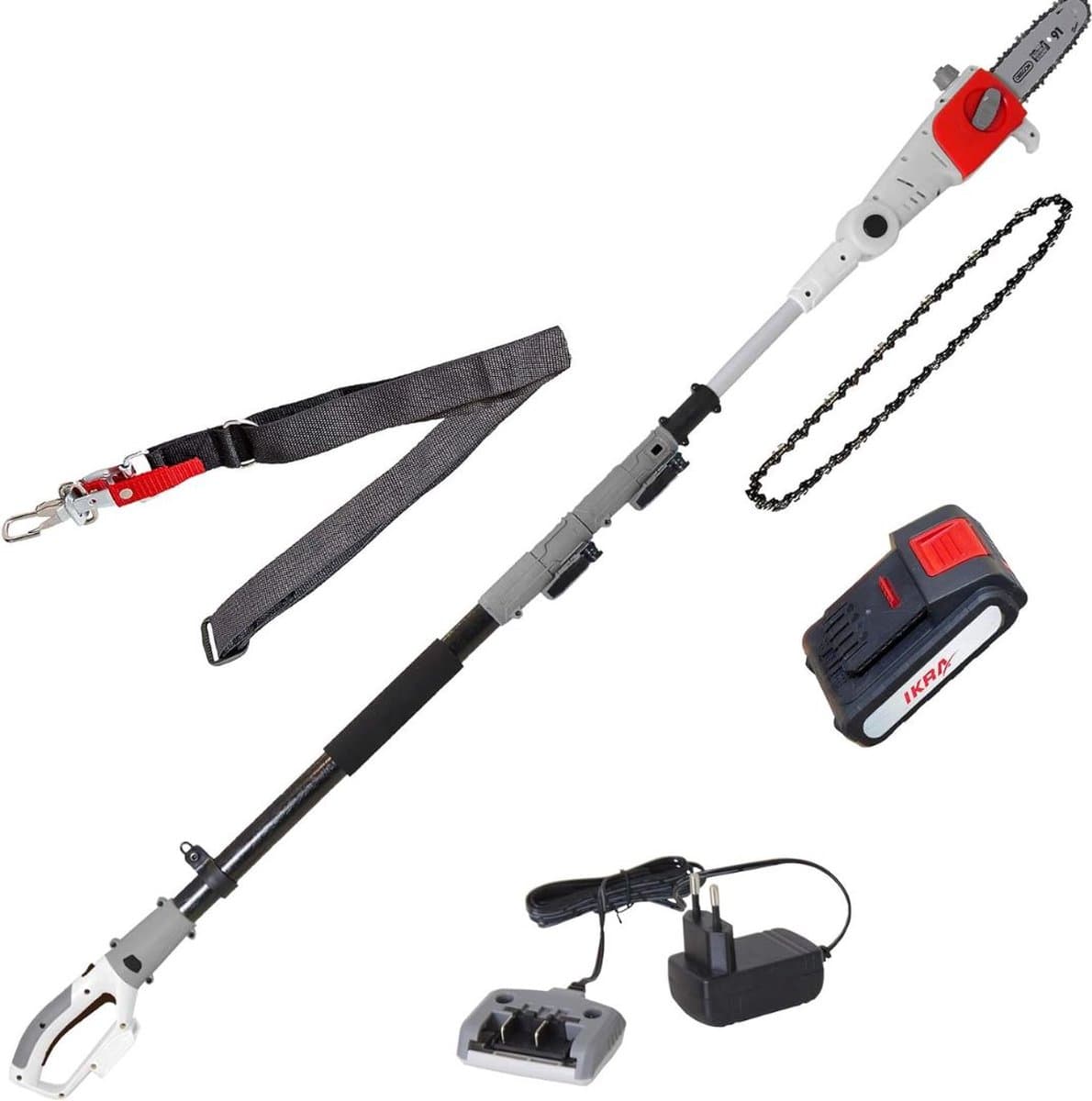 MKSS® Telescopische Snoeischaar - Mini Kettingzaag - Heggenschaar - Takkenschaar - Takkenzaag - Elektrische Snoeizaag met Accu - Grijs Wit en Rood