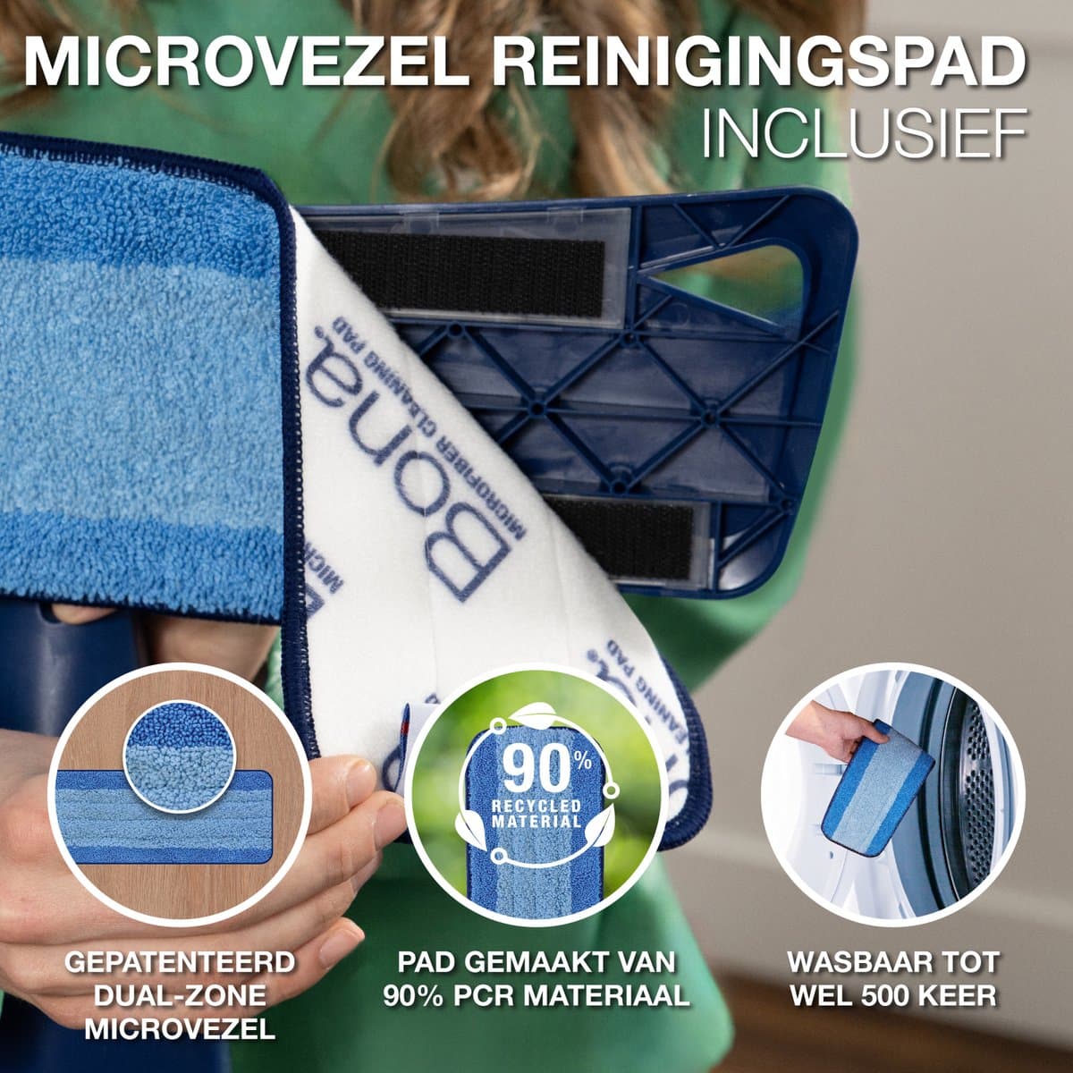 Bona Premium Spray Mop - Alles-in-1 Dweilsysteem - Vloerwisser met Spray - Inclusief Geoliede Houten Vloer Reiniger & 2 Microvezel Reinigingspads - Dweil - Streeploos - Sneldrogend thumbnail 4