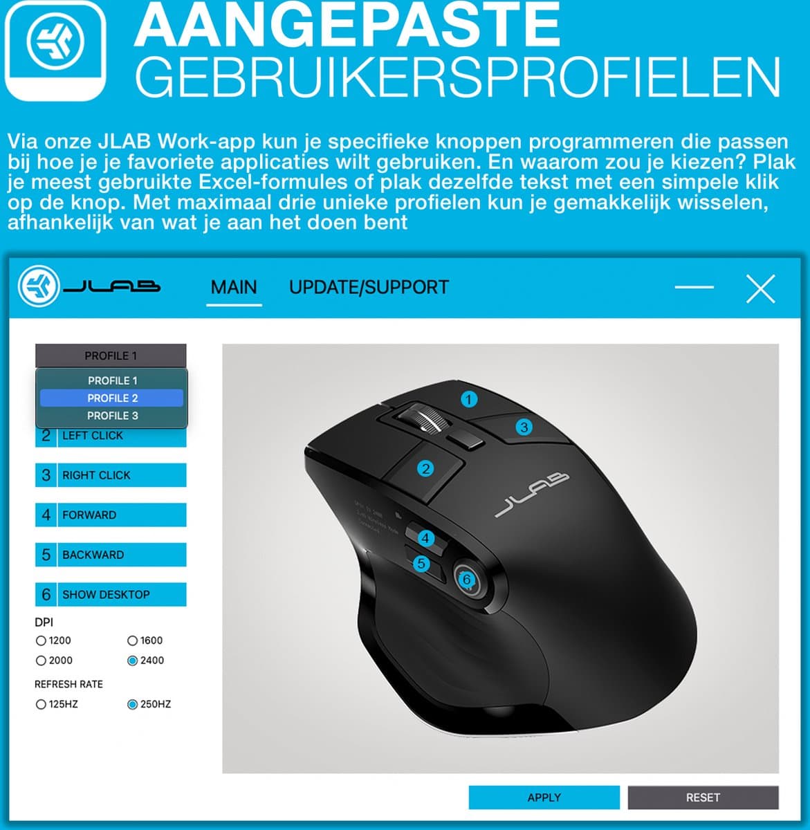 JLab Epic Draadloze Muis - Bluetooth Computermuis Draadloos - Stille Clicks - Verbind 3 Apparten - Draadloze Dongle - 4 Maanden Batterijduur - Rechtshandig - Multipoint - USB C Oplaadbaar - Zwart thumbnail 2