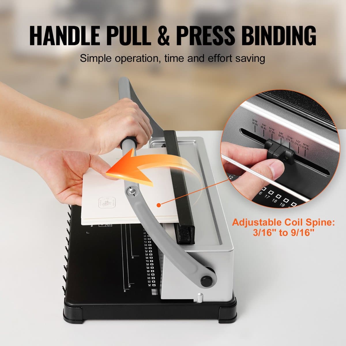 VEVOR Spiraalbindapparaat, Handmatige Bookmaker 34 Gaats Binding 120 Vellen, Punch Binder met Verstelbare 3/16 - 9/16 Inch Spiraalbindende Rug En Zijmarge, voor Letterformaat, A4, A5 thumbnail 4
