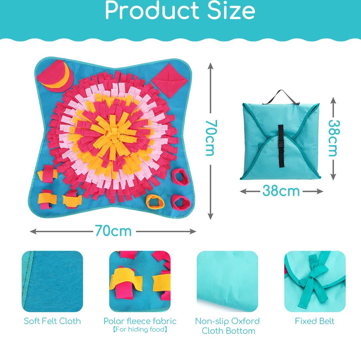Nobleza Snuffelmat hond - honden speelmat - hondenspeelgoed - fleece - snackmat - 70 x 70 cm thumbnail 4