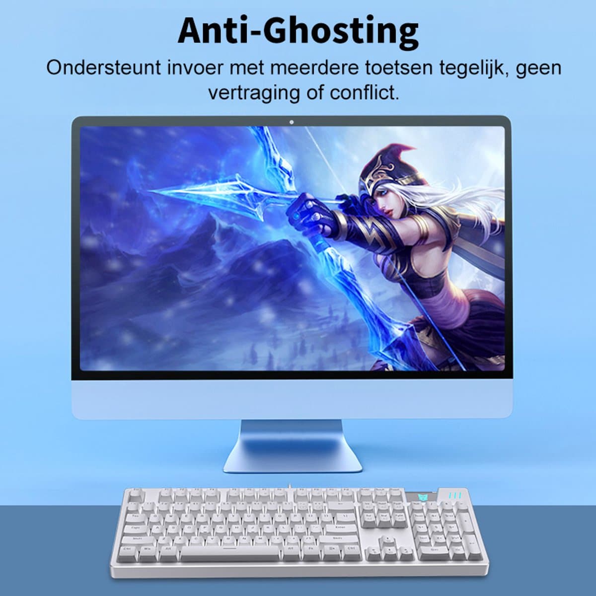 SunSonny N-J11PRO Mechanisch Gaming Toetsenbord Wit - 104 Keys Ergonomisch Bedraad RGB Gaming Keyboard - Red Switches thumbnail 3