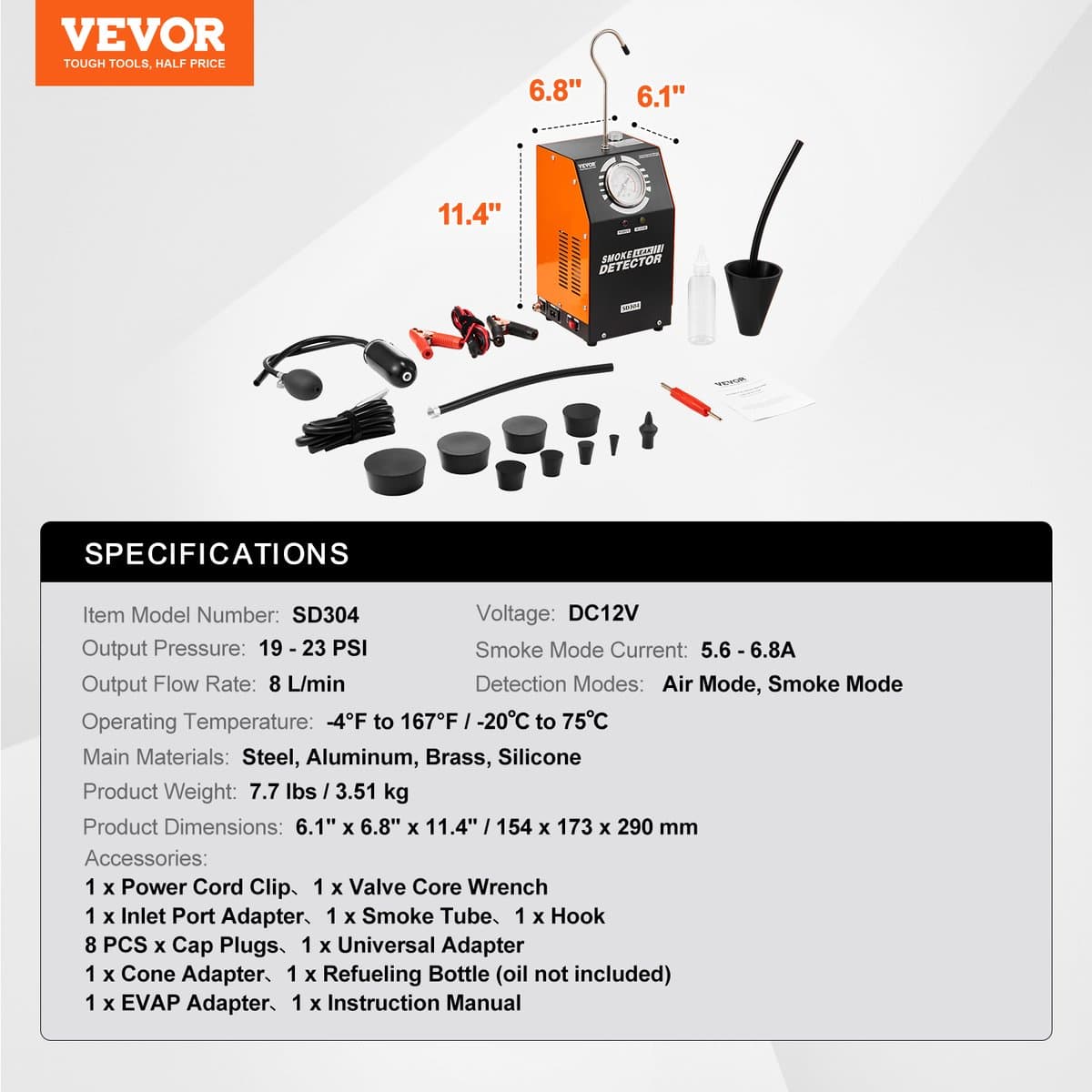 VEVOR Mistmachine Lekdetector EVAP Lektester Ingebouwde luchtpomp 8L/min 12V thumbnail 6