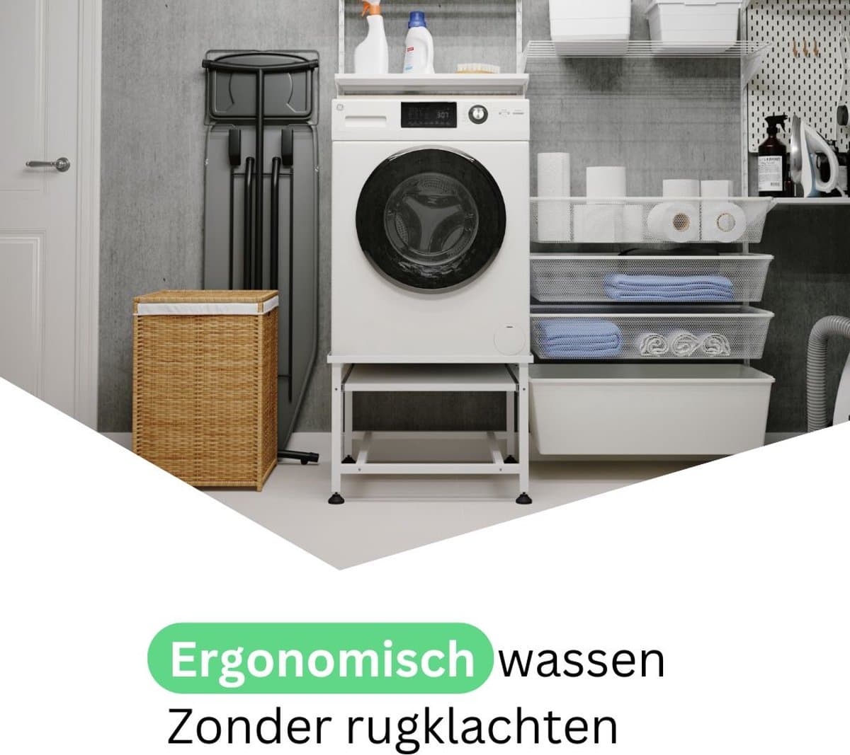 Wasophoogte® Wasmachine verhoger- Wasmachine opbouwmeubel XL - Wasmachine sokkel - 45cm hoog - Wit - Universeel - 63*63 (LxB) - Inclusief wandbeugels thumbnail 7