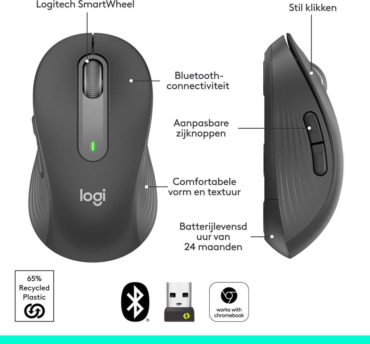 Logitech Signature M650 L - Draadloze Muis - Met Bluetooth - Graphite thumbnail 8