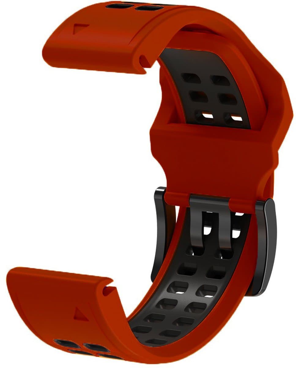 Stravo Zachte Siliconen Bandje met Dubbele Gesp - Garmin Fenix 5 (Plus)/Fenix 6 (Pro)/Fenix 7 (Pro-Sapphire-Solar)/Fenix 8-47mm/Fenix E-Garmin Epix (Pro) Gen 2-47mm - QuickFit 22mm Siliconen Horlogeband voor Garmin smartwatches - Rood thumbnail 4