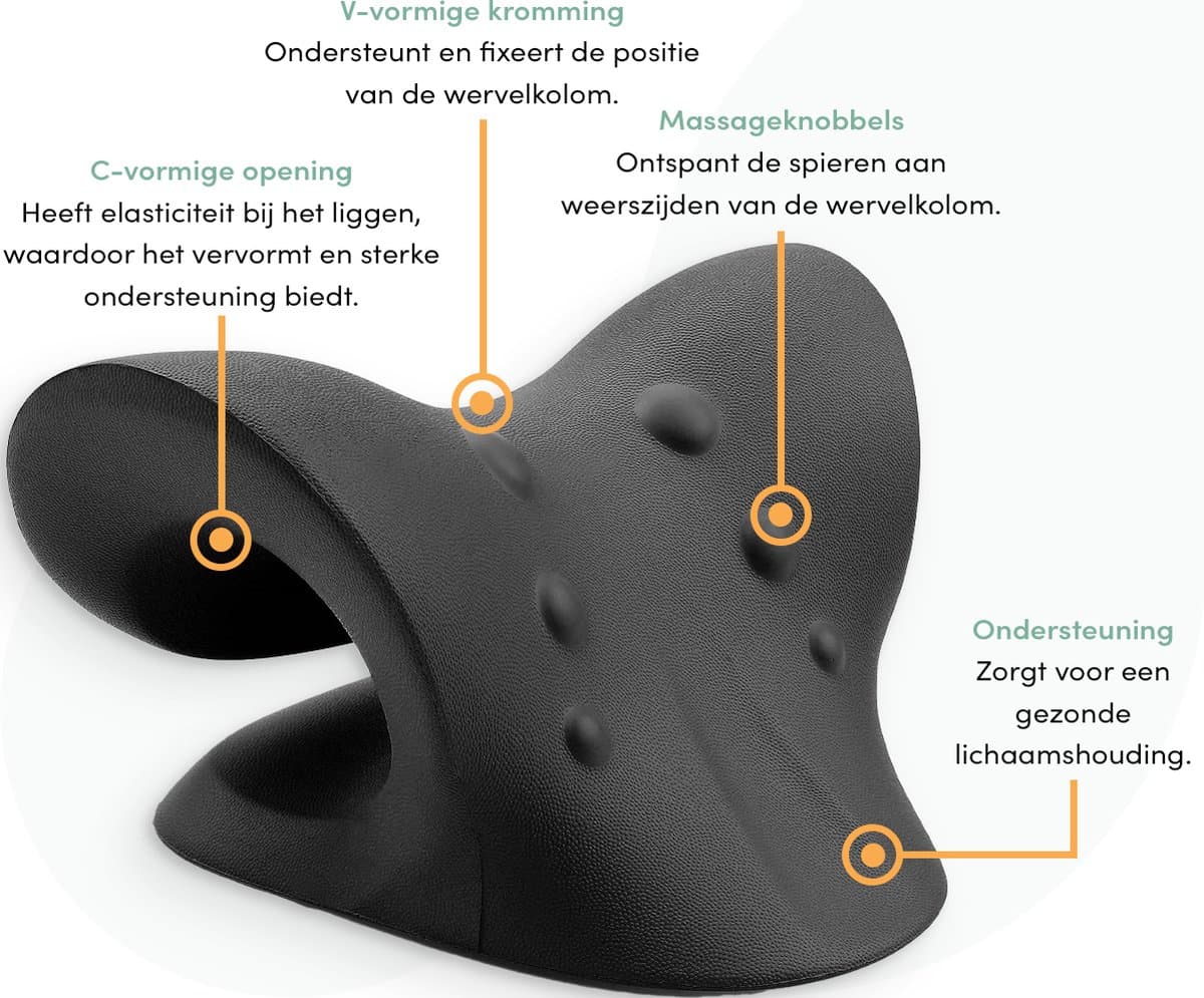 Nekstretcher - Massage Kussen - Rug en Nekklachten - Neck Releaser - Shiatsu Massagekussen - Nek Tractie Apparaat - Nekmassage Kussen - Neck Releaser - Zwart thumbnail 2
