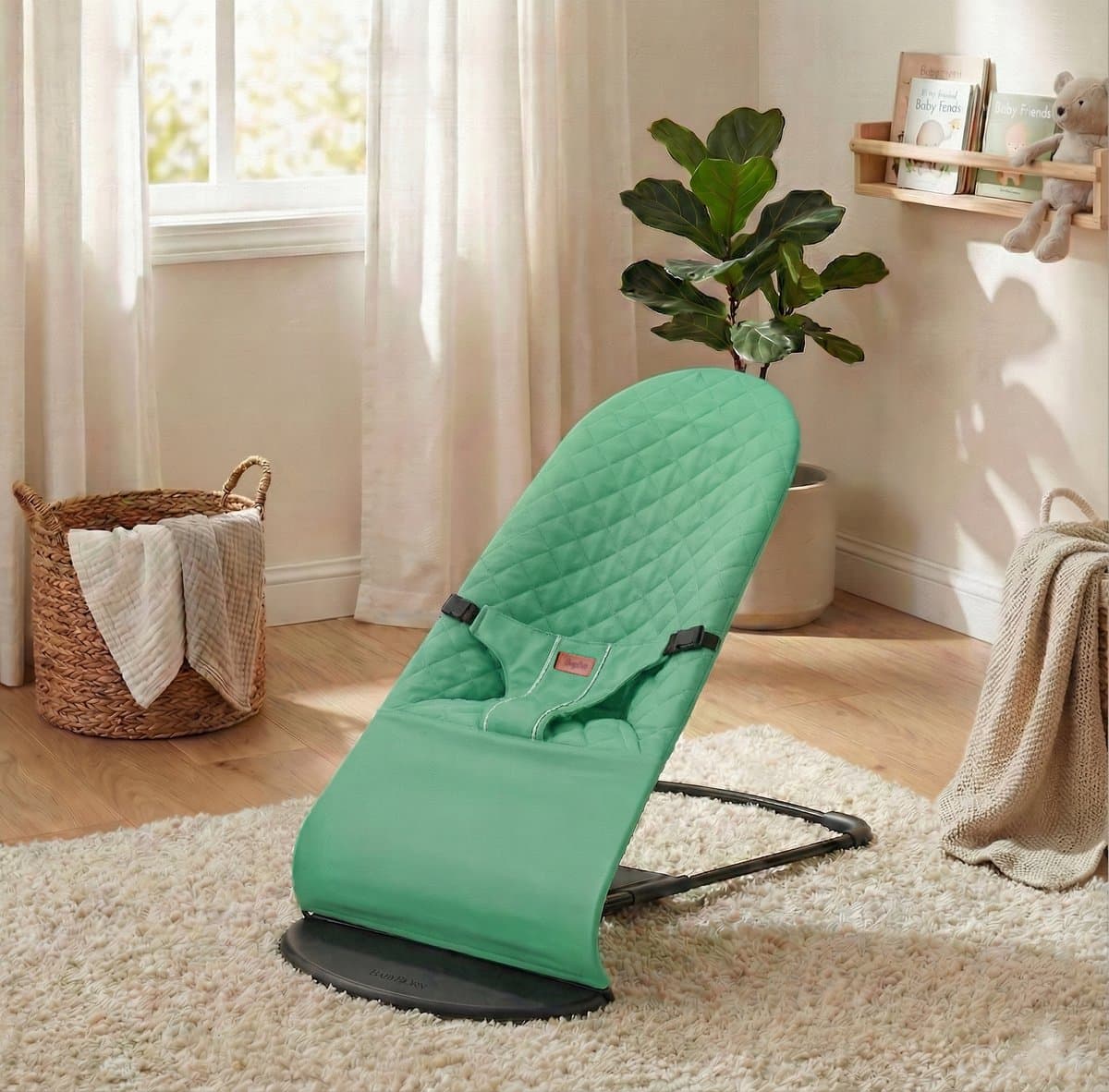 BayBoo Wipstoel Groen - Baby Bouncer - Makkelijk Meenemen - Swing Stoel thumbnail 2