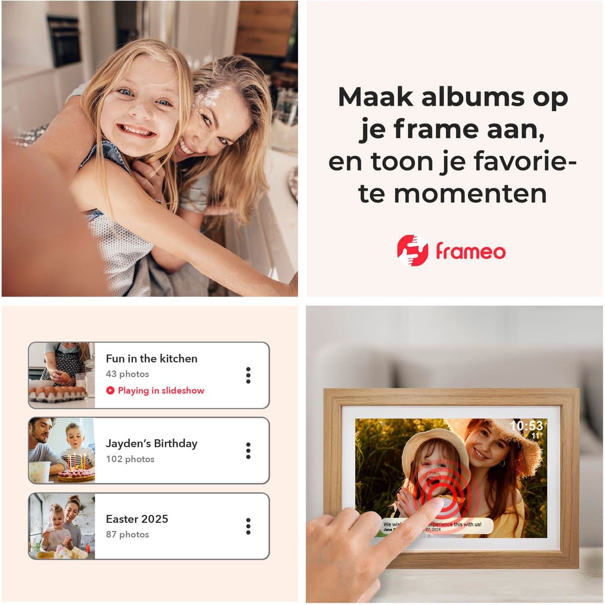 Digitale Fotolijst - Vaderdag cadeau - 10,1 inch - Frameo App - 32GB - Digitale kalender - WiFi - HD IPS Touchscreen - Fotokader - Geweldig cadeau voor Vaderdag om mooie herinneringen te bewaren thumbnail 4