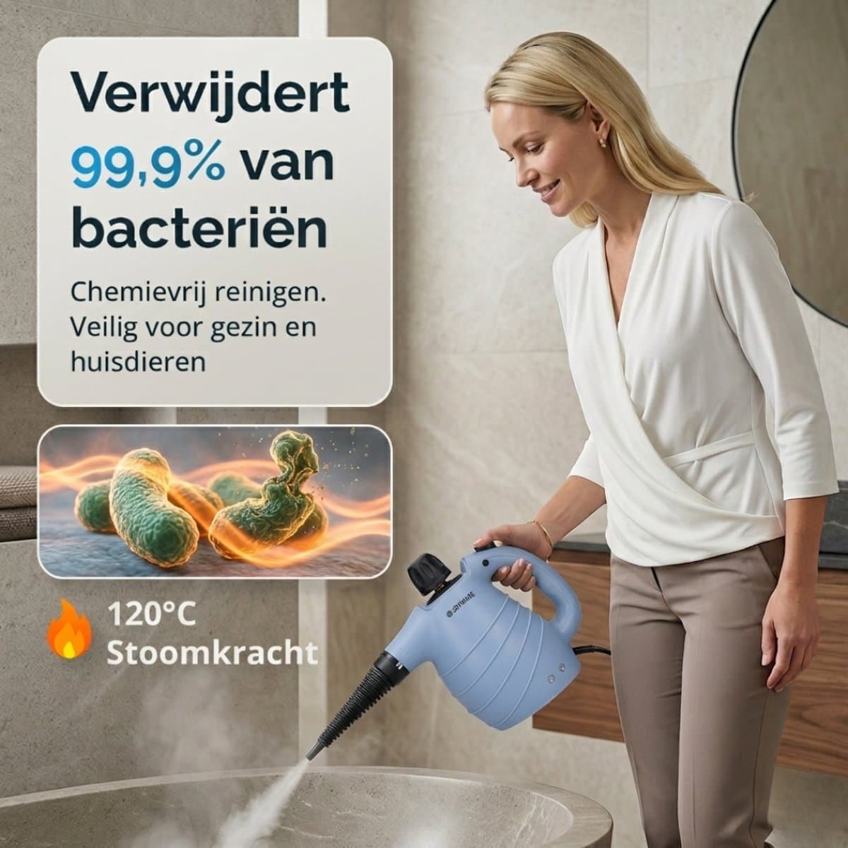 Joyware® 13-in-1 Stoomreiniger S1 – Krachtige Handstoomreiniger – Tapijtreiniger & Vlekkenreiniger voor Bank, Badkamer & Bekleding – Steam Cleaner – 1050W – 450ML thumbnail 3