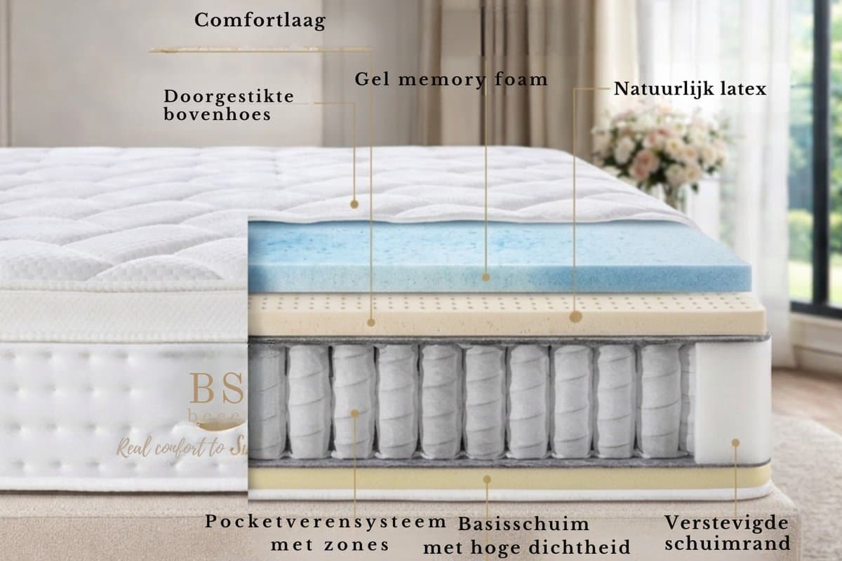BSS Bedding Sydney - Pocketvering Matras 140x200 cm - H3 Medium - 30 cm Hoog - Inclusief Kussen - 7 Zones - Orthopedisch Matras - Rolmatras met Comfortschuim thumbnail 2