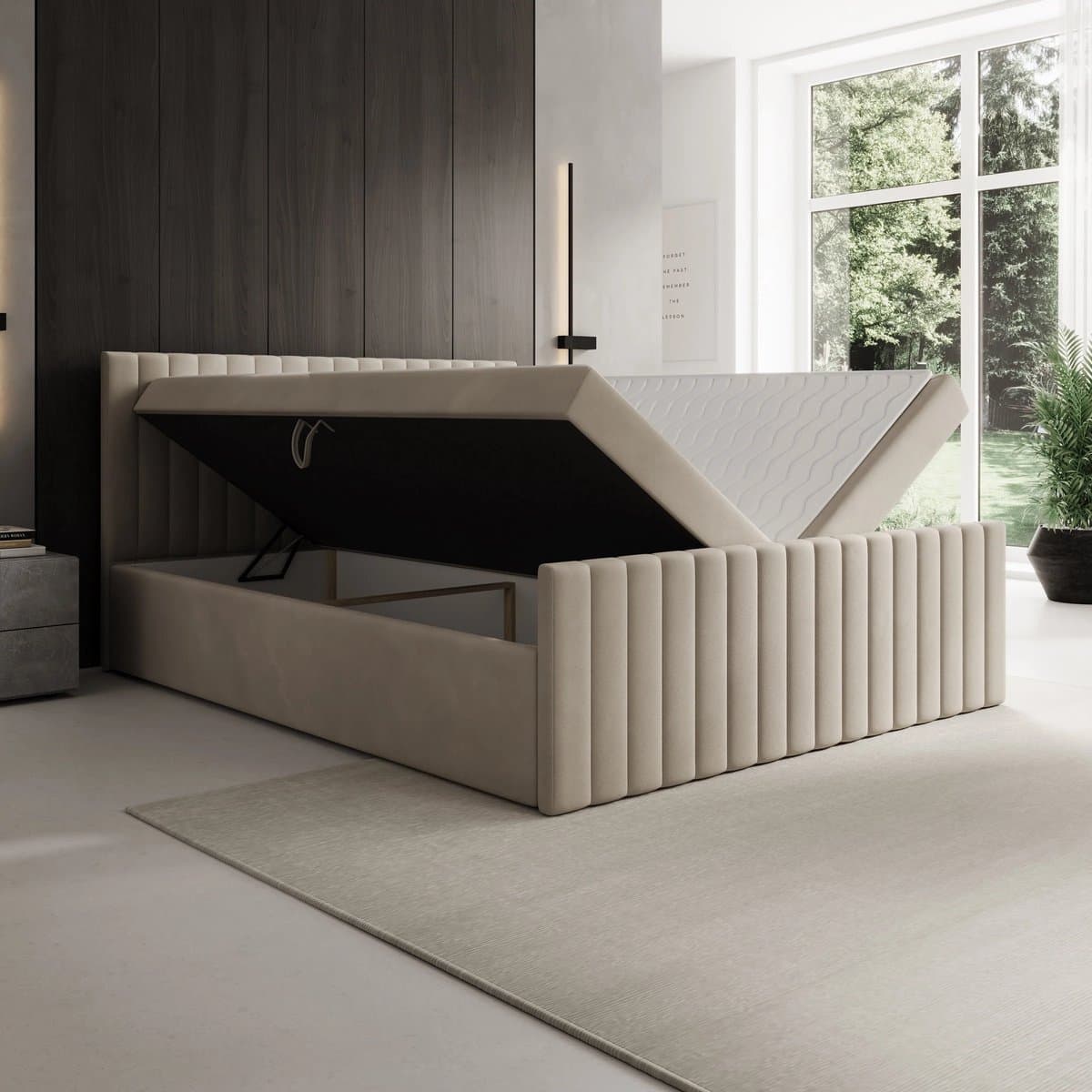 Meubella - Tori - Boxspring met opbergruimte - Stof beige - 160x200 cm thumbnail 2