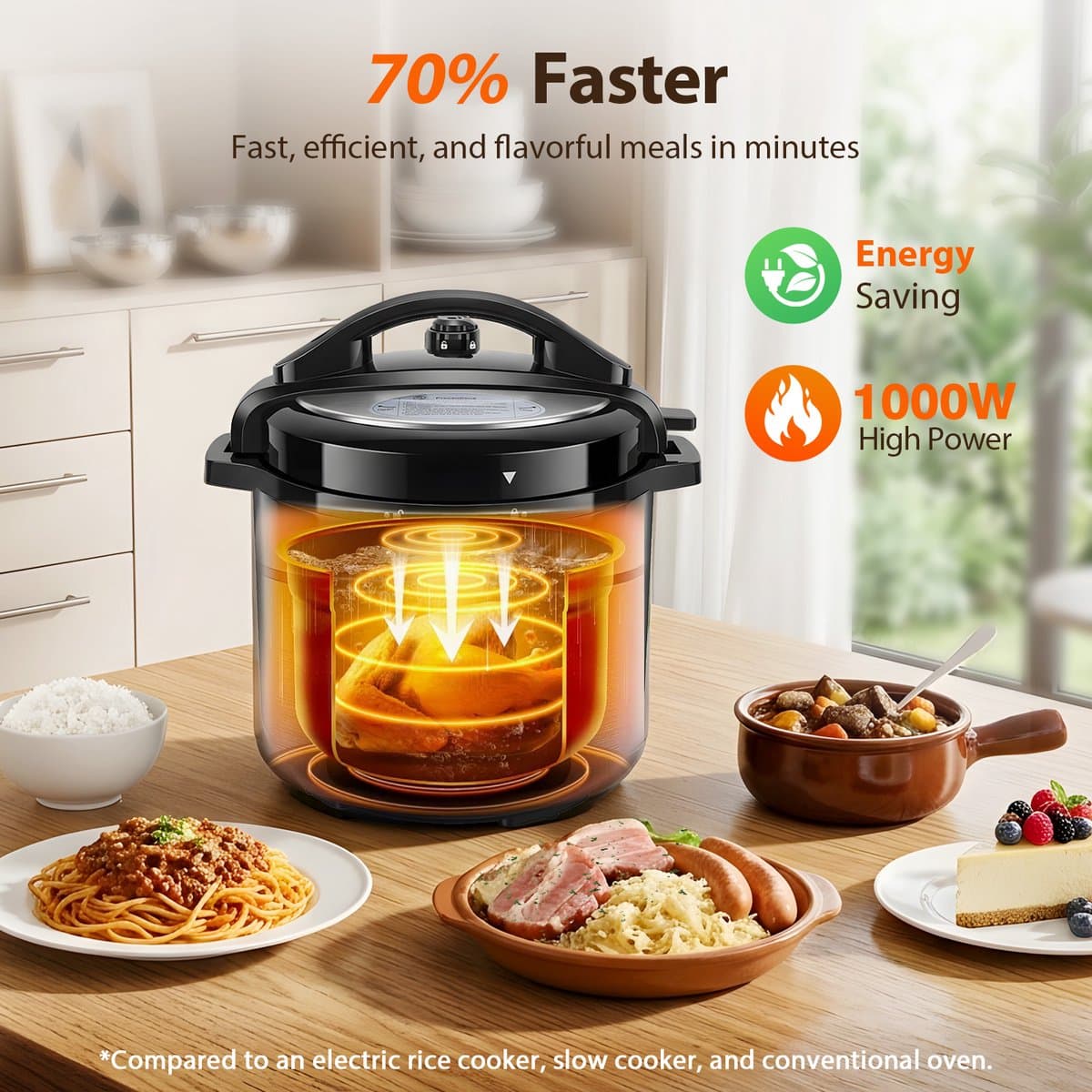 Aigostar Derrick Black - Pressure Multicooker - 6 Liter - Snelkookpan - Slow Cooker - Rijstkoker - Stomer - Zwart thumbnail 8