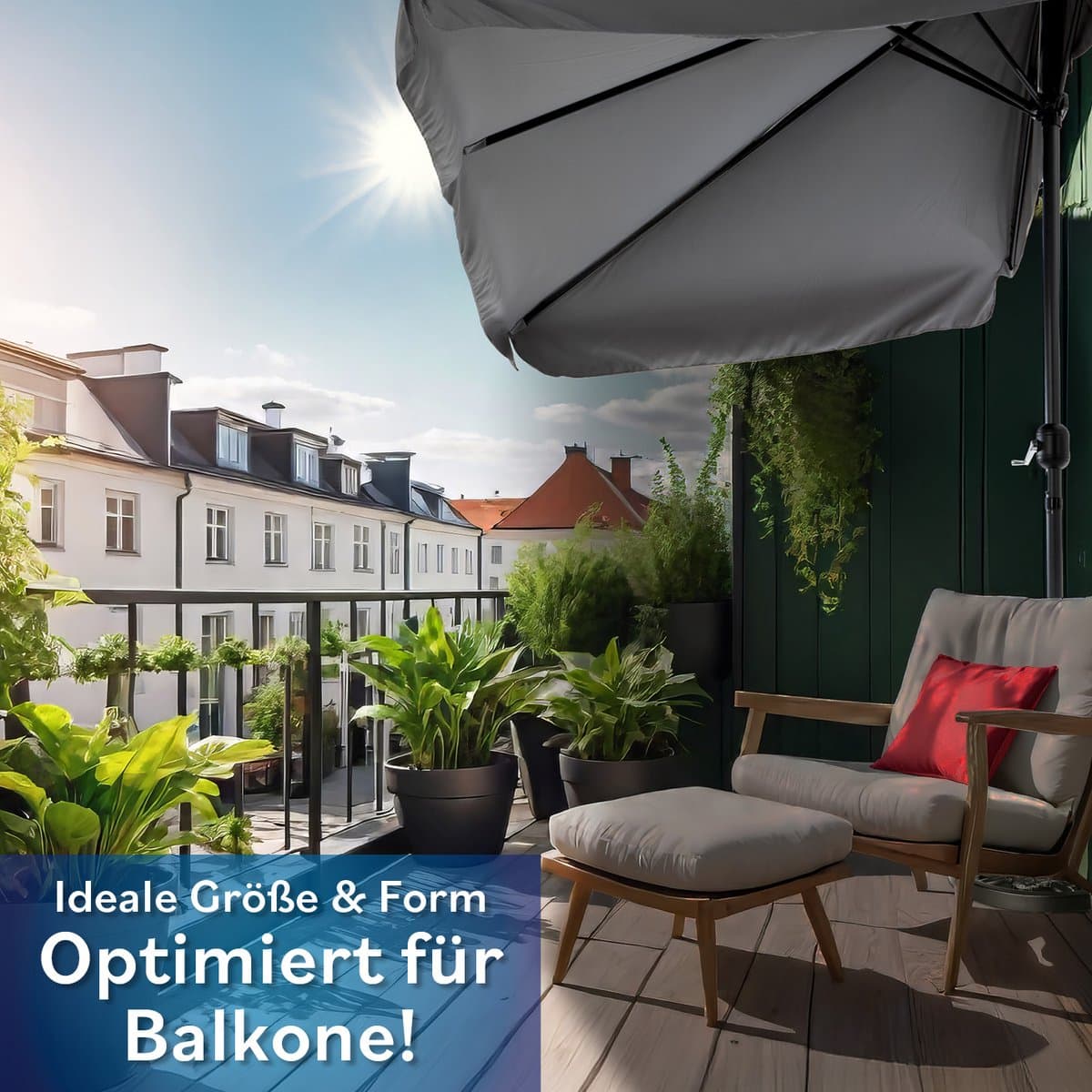 EASYmaxx rechthoekige parasol | 230 x 140 x 253 cm | voor balkon en terras | past precies tegen muren | met praktische handslinger en zonwering UV-bescherming 40+ | biedt schaduw thumbnail 2