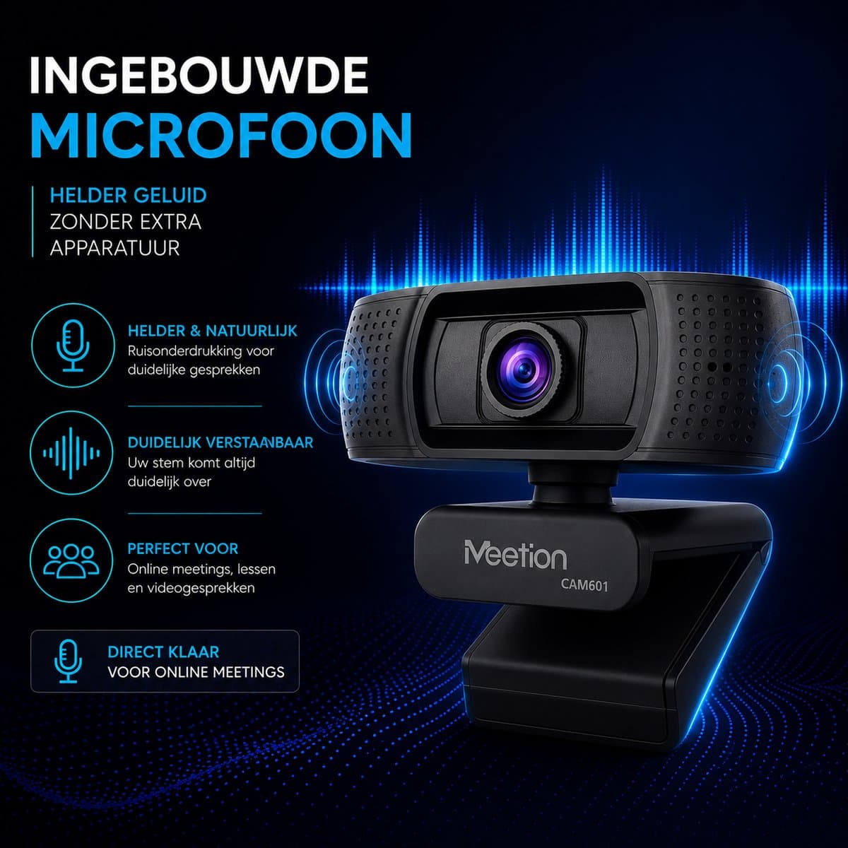 Meetion CAM601 - Webcam - Full HD 1080P - Verstelbare Focus - Clip-on Design - Universele Bevestiging - Zwart thumbnail 5