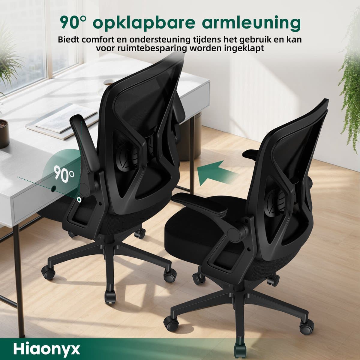 Hiaonyx Ergonomische Bureaustoel met Opklapbare Armleuningen thumbnail 7