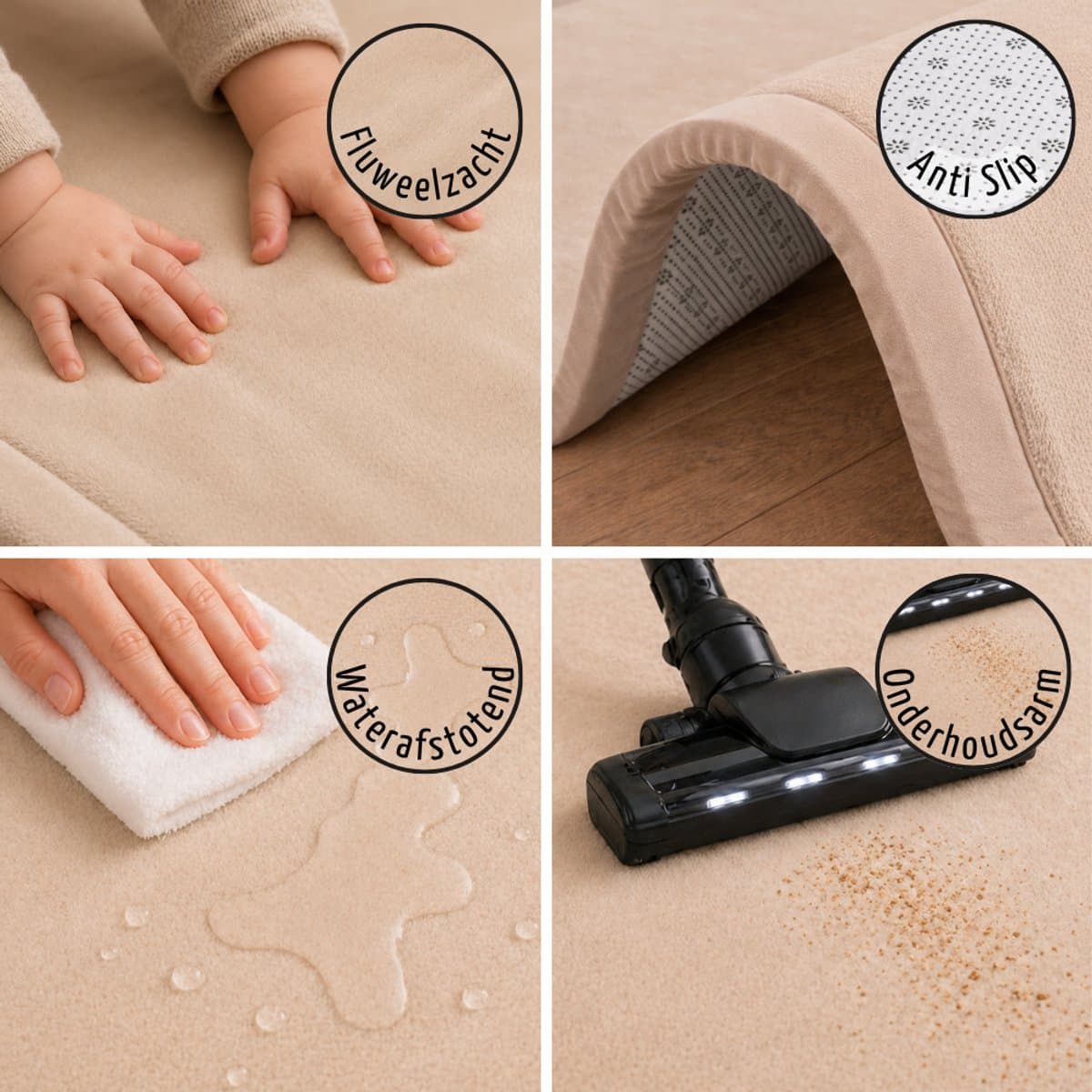 Roosly Speelmat Baby - Fluwelen Speelkleed baby - speeltapijt - kruipmat - playmat - Extra Dik Traagschuim 3 cm - Antislip - Zacht & Veilig - 150 x 200 cm - Sand Beige thumbnail 3