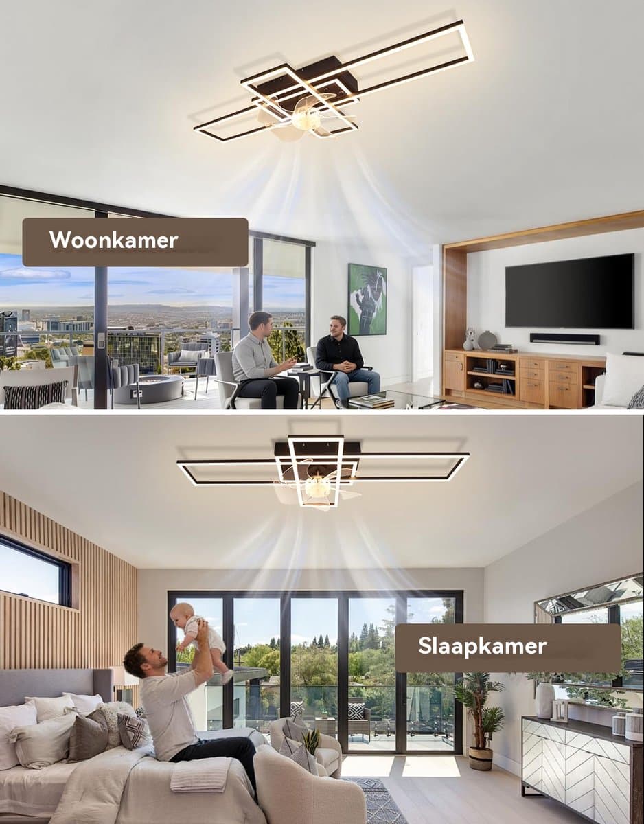 Glitzerlife - Plafond ventilator met verlichting - Dimbaar Led Licht - 6 Snelheden - Omkeerbare Zomer En Winterstand - Stille plafondventilator - Afstandsbediening Timer - Ø94 Cm - Zwart thumbnail 3