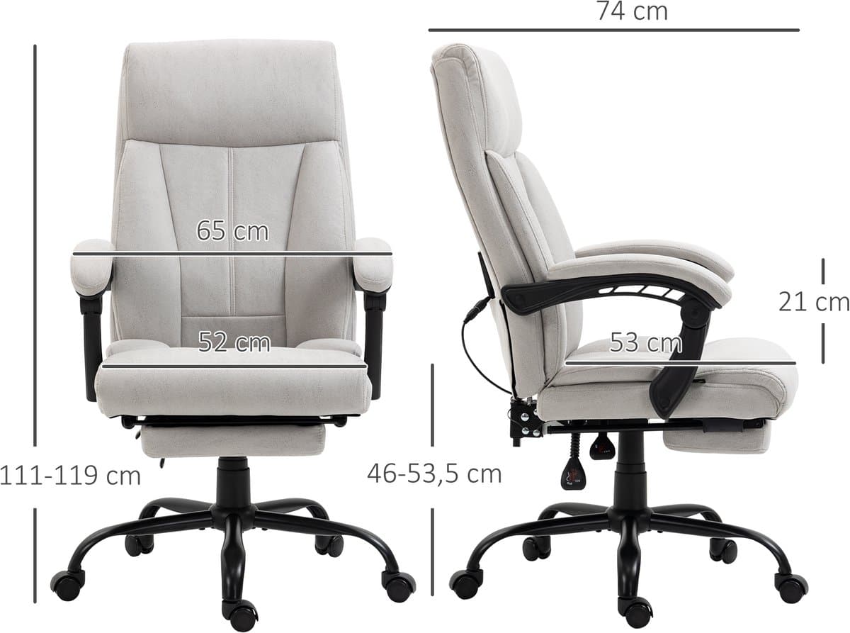 MIVRAY Bureaustoel Met Massagefunctie En Lendenverwarming - Ergonomische Relaxstoel Voor Bureau En Thuiswerk - Lichtgrijs - Polyester thumbnail 2