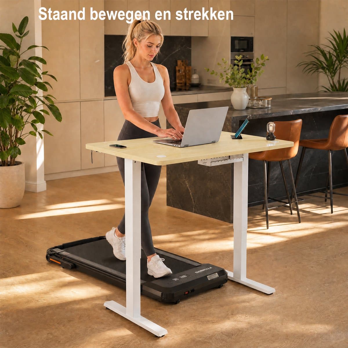 Devoko Elektrisch Zit-sta Bureau 180x80 cm – Stille Motor met Geheugenfunctie – Zit-alarm – Digitaal Display – 6 Knoppen Handbediening – USB Poort – Zit-sta Bureau – Beige thumbnail 5