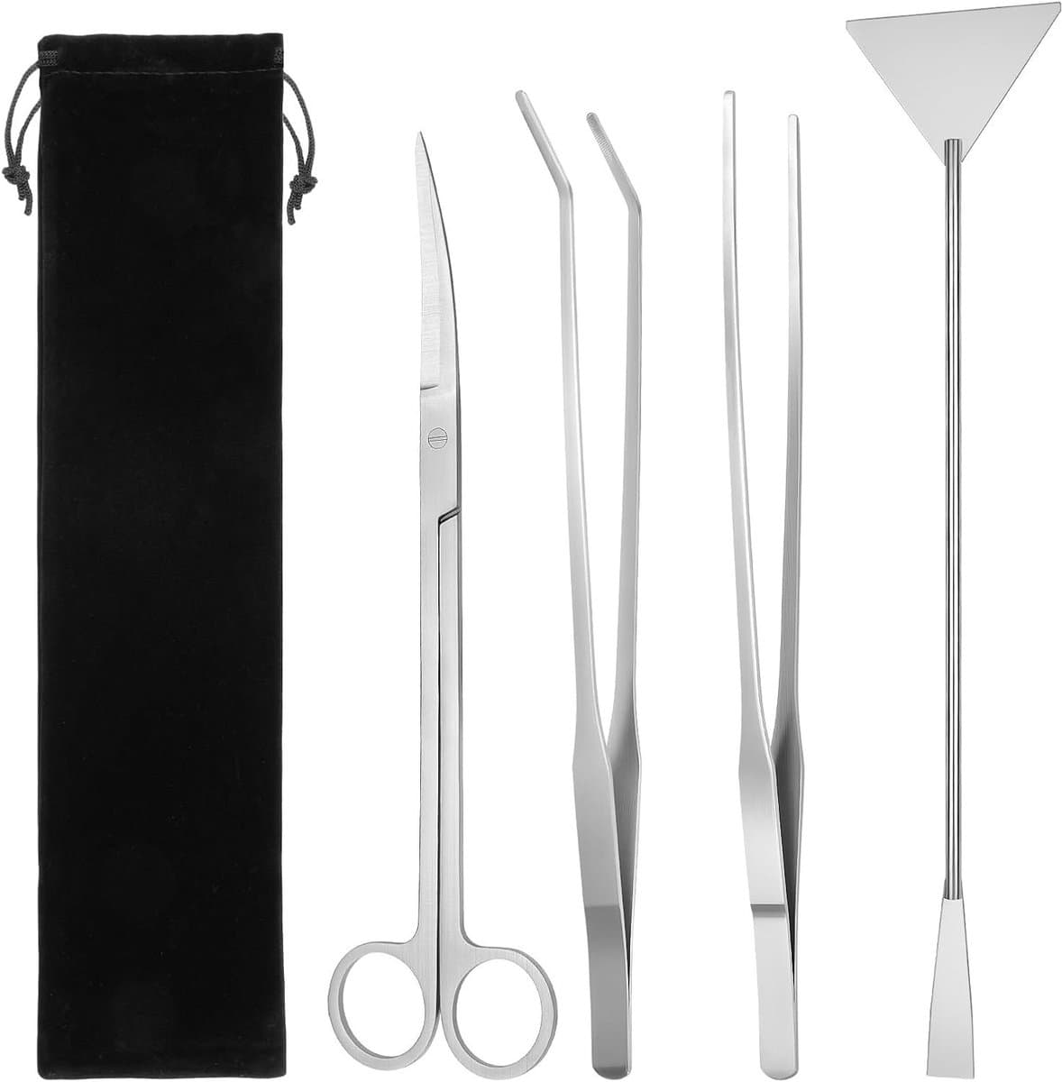 Complete Aquarium Tool Set 4 in 1 voor Onderhoud van Waterplanten en Terrarium - RVS Tangen, Scharen en Voedingsklemmen voor Reptielen en Aquatische Planten