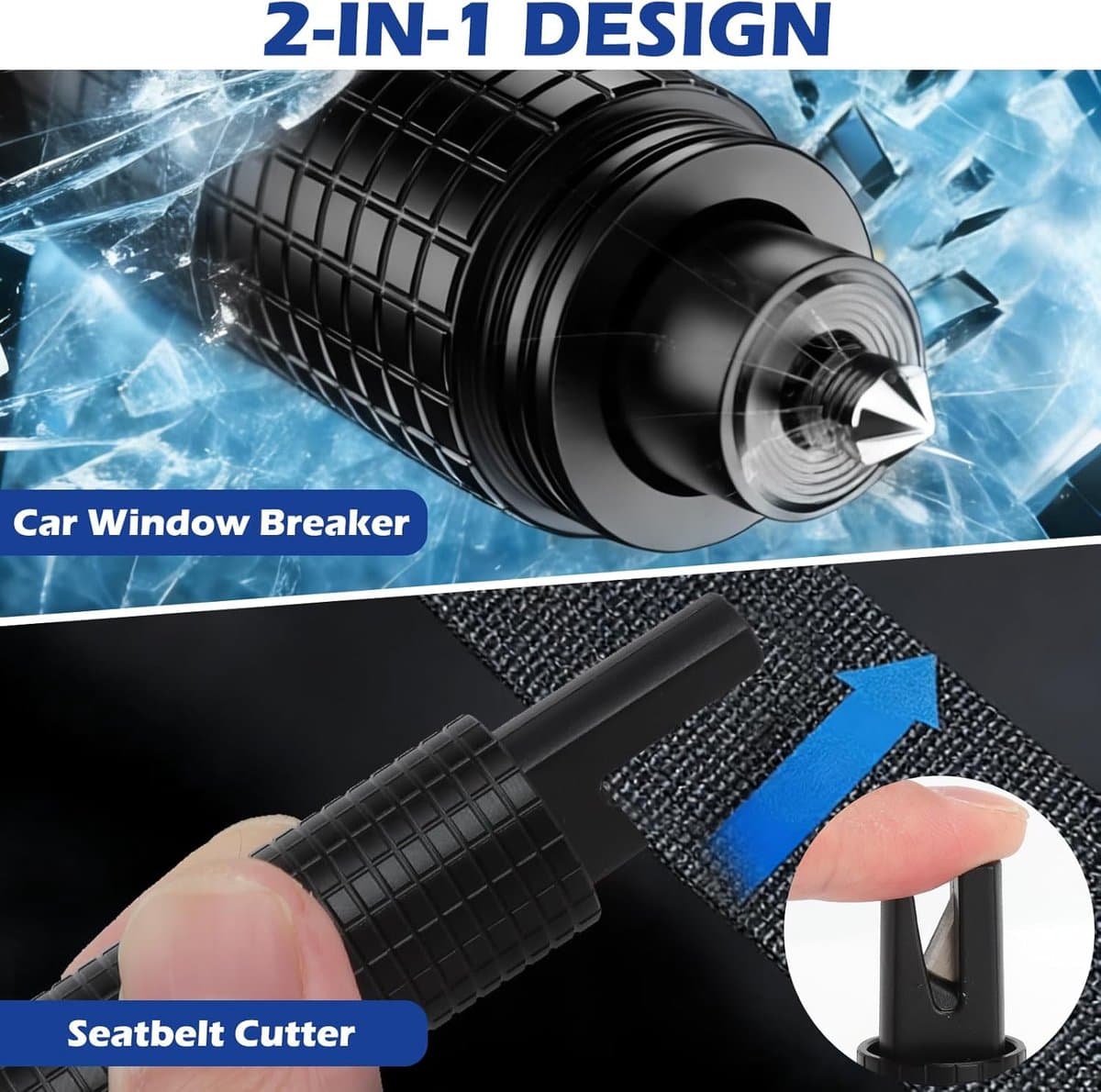 Noodhamer Autogordelsnijder - 2-in-1 Gereedschap - Veiligheid Onderweg - Met Lichtring - Compact Formaat - Zwart thumbnail 4