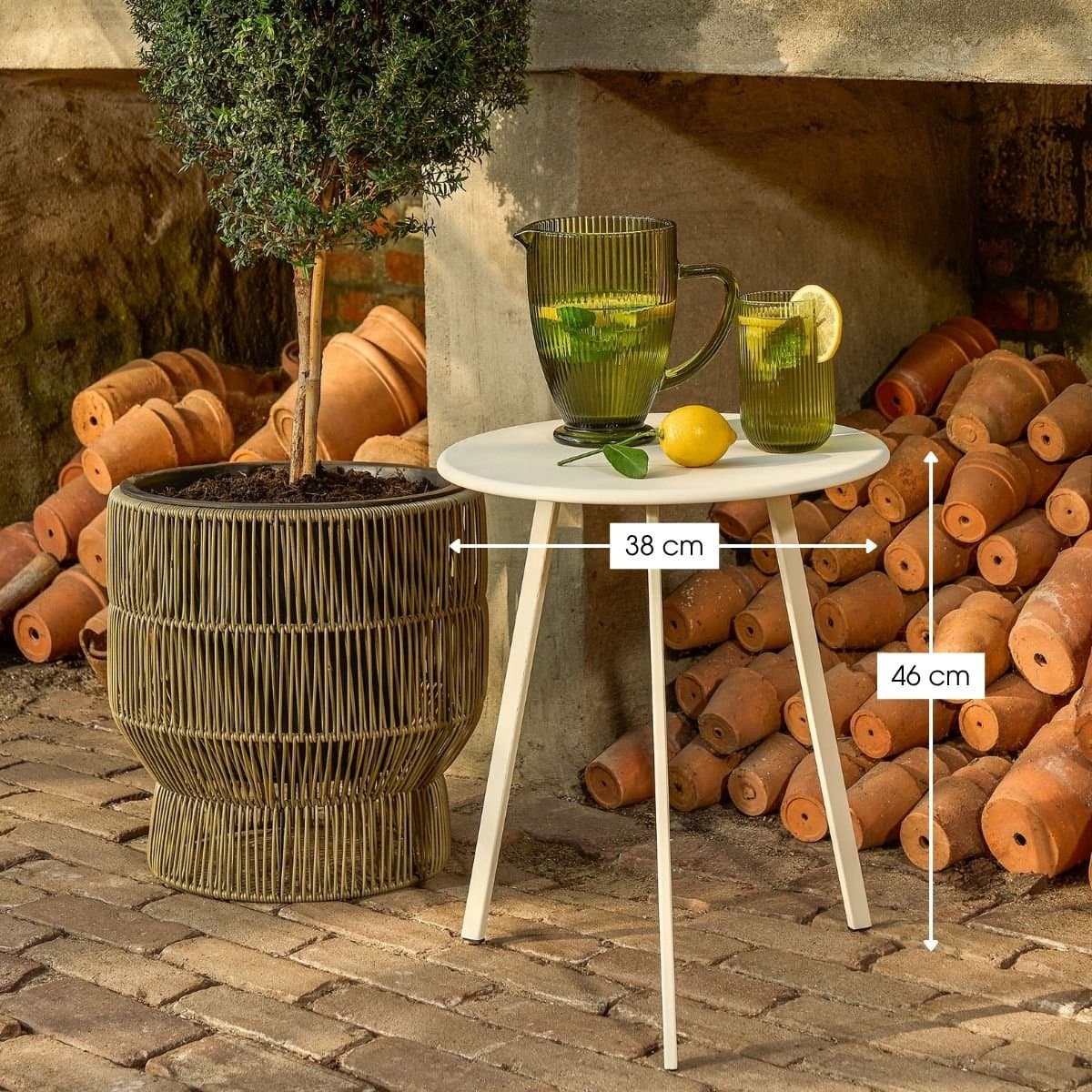 Mica Decorations Seatle Bijzettafel Rond voor Buiten - Koffietafel - Salontafel Buiten - Ook als Plantentafeltje of Plantenstandaard - Metaal - 38 x 61 cm - Creme thumbnail 6