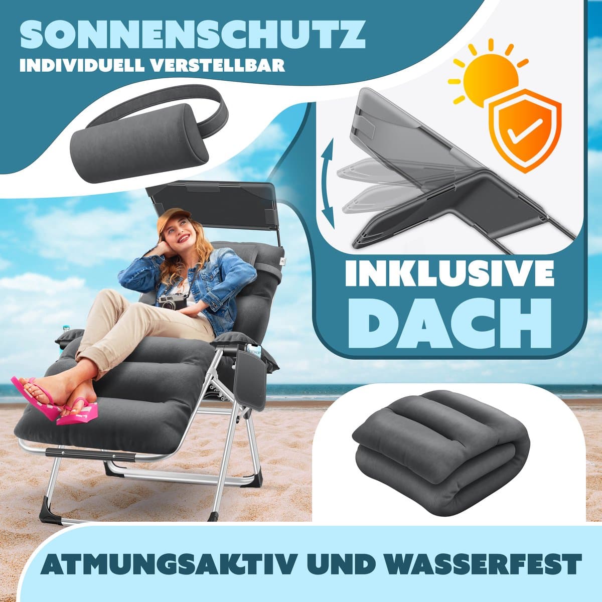 KESSER Luxe Ligstoel – Extra Breed & Comfortabel – Dikke Kussens, Armleuningen, Hoofdkussen, Bijzettafel & Opbergvakken – Ergonomisch & Antislip – Tuin of Balkon thumbnail 2