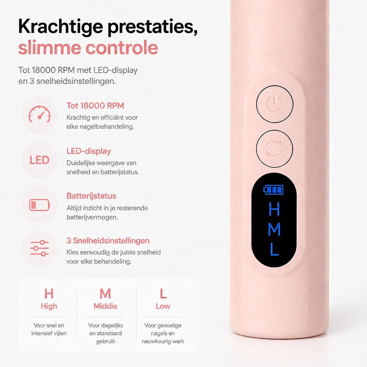 BOTC Elektrische Nagelvijl met Oplaadstation - Nagelfrees - Draadloos en Oplaadbaar - Nagelvijl - Manicure & Pedicure set - Roze thumbnail 4
