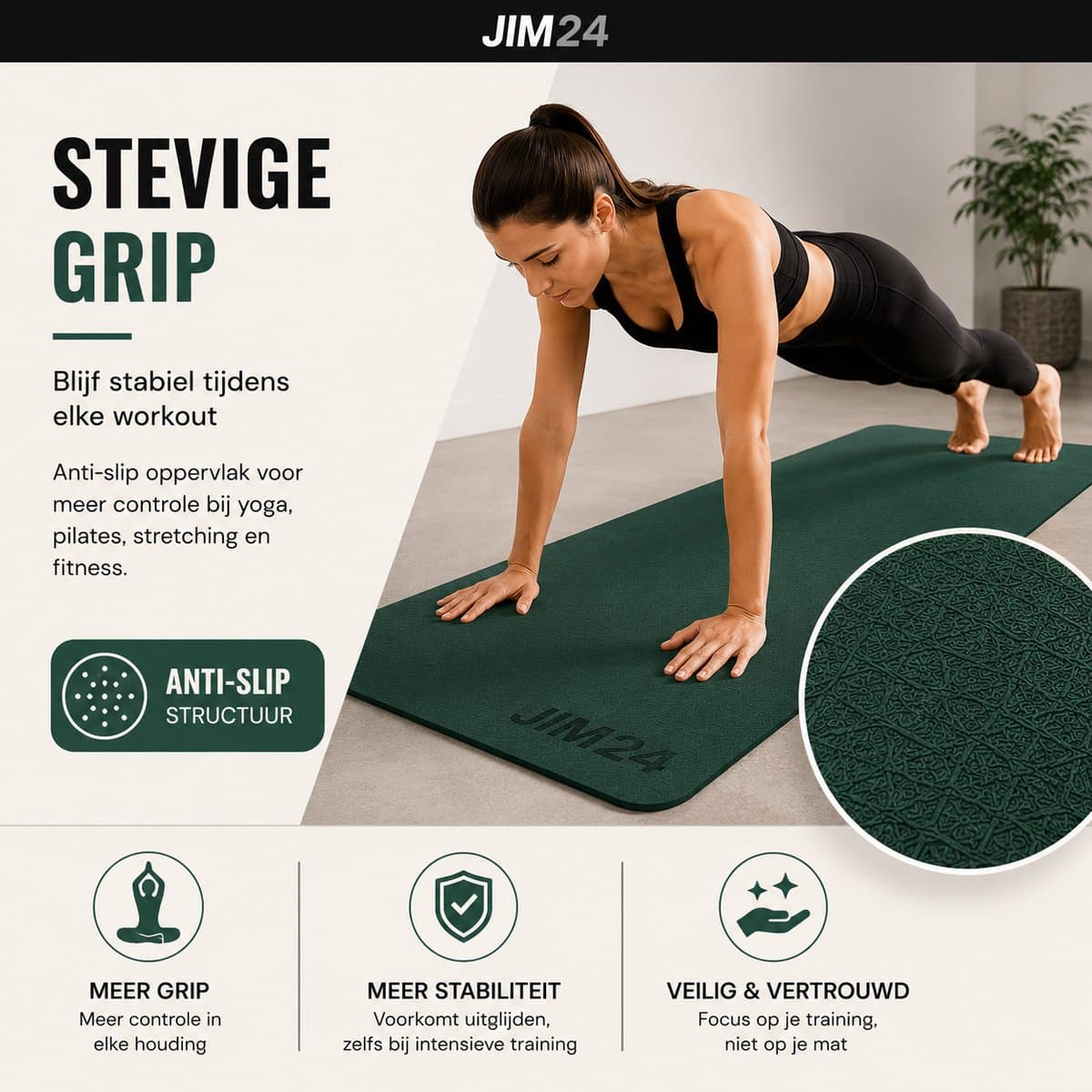 Jim24 Yogamat - Yoga Mat Antislip - Fitness Mat - Sportmat - Pilates Mat - Slijtvast - Extra Dikke Gym Mat - Duurzaam TPE - Incl. Draagtas en Riem - Olijfgroen thumbnail 8
