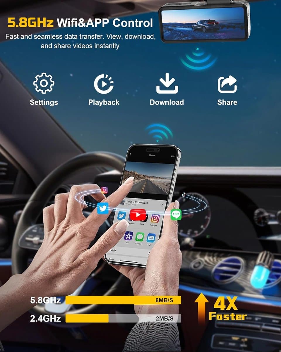 Dashcam - Dashcam voor auto - Dashcam 4K Voorzijde - Ultra HD - Mini Autocamera - APP Bediening - Ingebouwde Wi-Fi & G-sensor - 24-uurs Parkeermodus, Nachtzicht, WDR, Loopopname, Ondersteuning voor maximaal 256 GB thumbnail 4