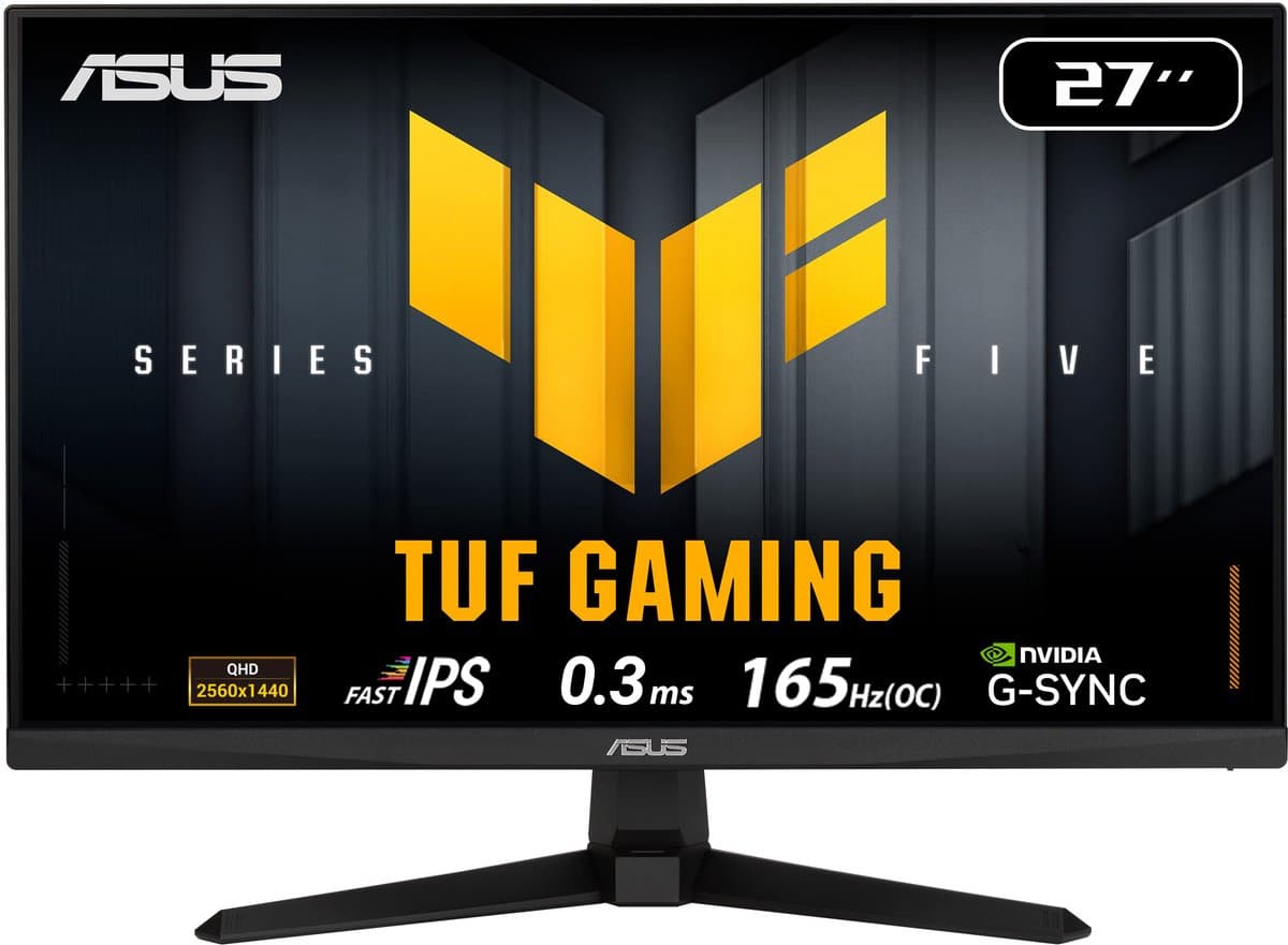 ASUS TUF Gaming VG27AQE5A - QHD Fast IPS Gaming Monitor - G-Sync Compatible - 90% DCI-P3 - 120% sRGB - 0.3ms - 165hz - 27 inch