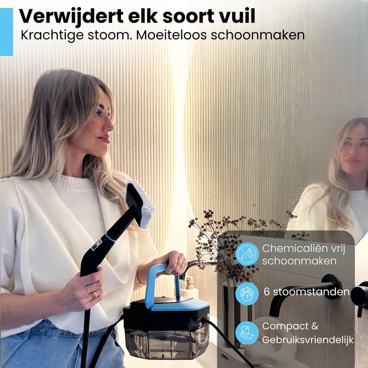 Kymo Stoomreiniger Pro - Handstomer - Tapijtreiniger - Handstoomreiniger - Vlekkenreiniger voor Vloer en Badkamer - Kledingstomer - Keuken Stoomreiniger - 1500W - 4 Bar Stoomdruk - Meubelreiniger thumbnail 4