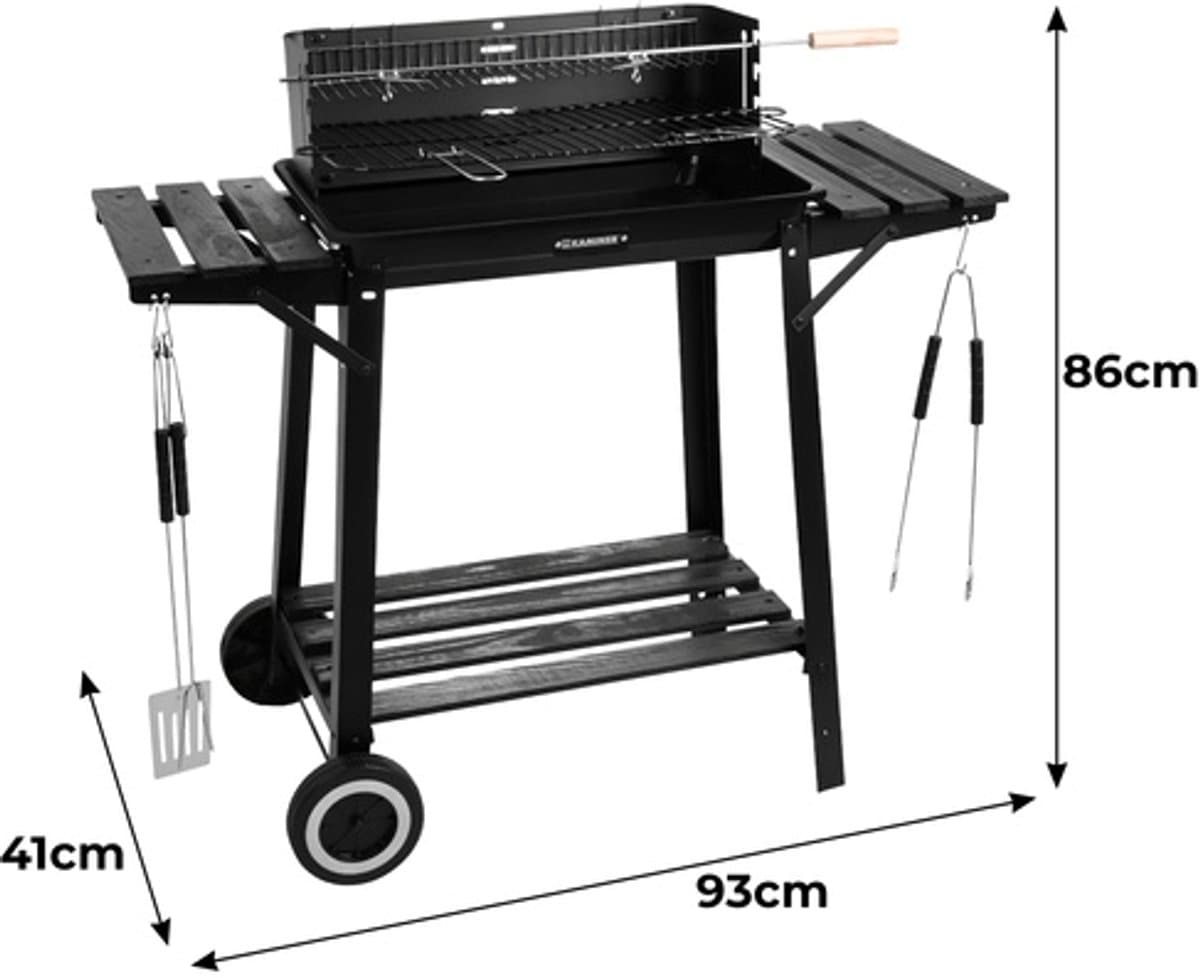 Houtskool BBQ Grill met Draaispit - Warmhoudrooster - Zijtafels - Tuingrill Zwart - bbq houtskool - 62552 thumbnail 2