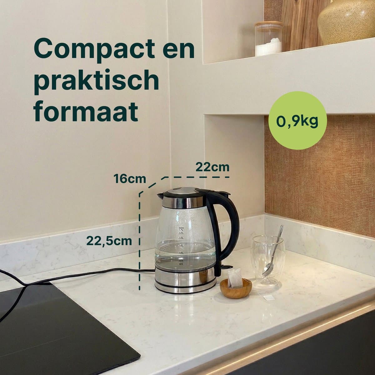 Vivid Green Glazen Waterkoker - 1.7L – 2200W - PFAS-vrij - Kalkfilter - Led Verlichting - Glas thumbnail 8