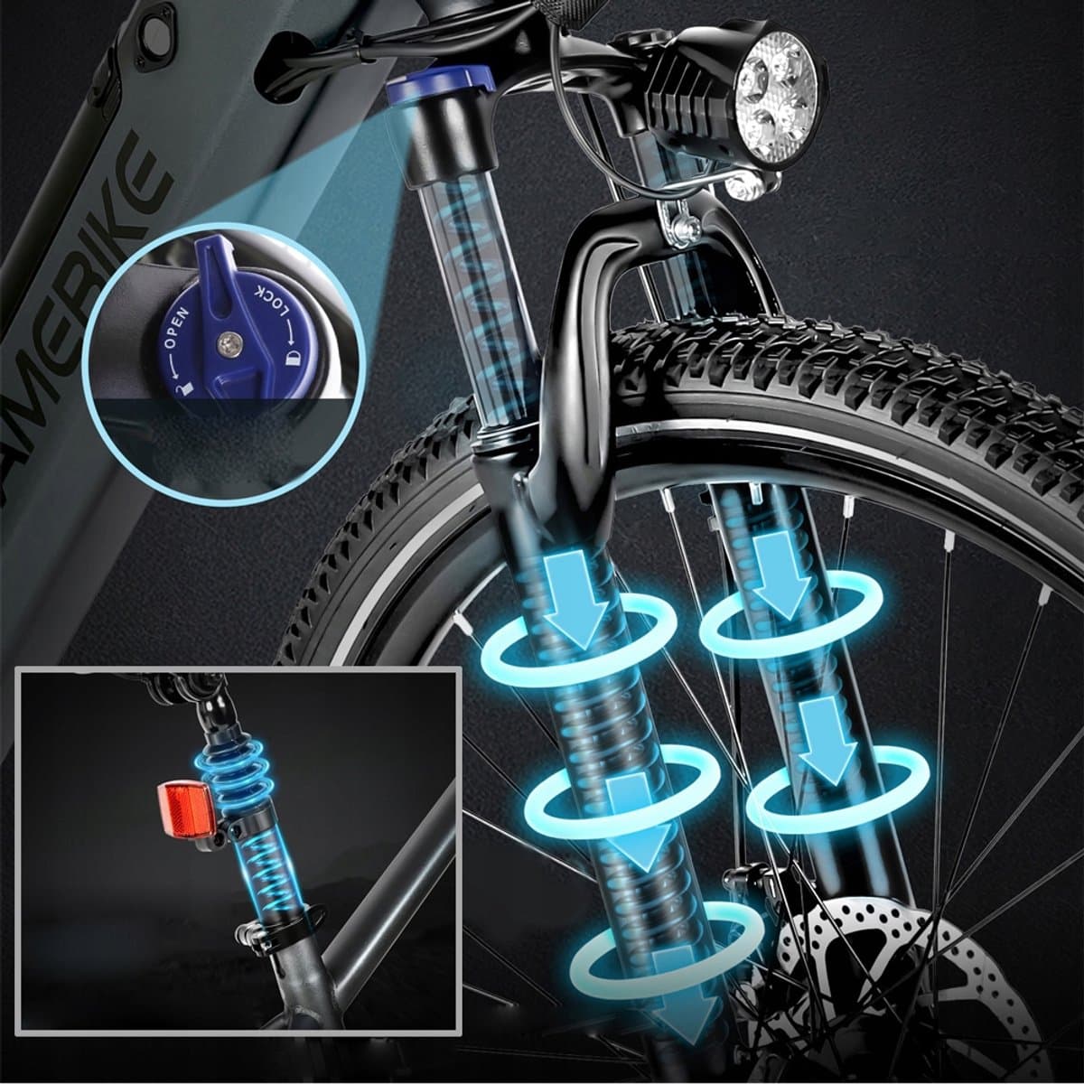 SAMEBIKE RS-A01 MEN1.0 Elektrische Fiets – 250W Motor, 36V 15Ah Accu, 90km Bereik, 27.5" Banden, 7-Speed Shimano – Zwart thumbnail 3