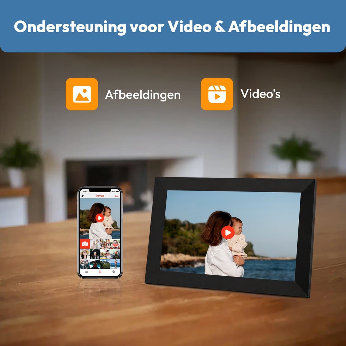 Digitale fotolijst met WiFi en Frameo App - 10.1 inch HD+ IPS Display - Fotokader met Touchscreen - 16GB - Zwart - Frameo digitale fotolijst - digitale fotokader - digitaal fotolijstje thumbnail 4